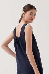 Decorative Buttoned Strap Dress in Navy Blue