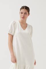 Puff Sleeves Drop Waist Dress in Cream
