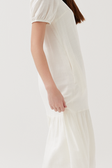 Puff Sleeves Drop Waist Dress in Cream