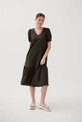 Puff Sleeves Drop Waist Dress in Seaweed