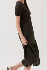 Puff Sleeves Drop Waist Dress in Seaweed
