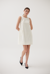 Front Patch Pockets Shift Dress in Cream