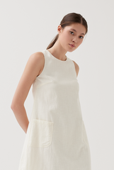 Front Patch Pockets Shift Dress in Cream