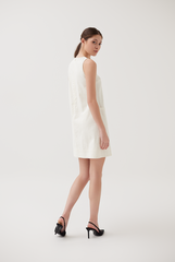 Front Patch Pockets Shift Dress in Cream