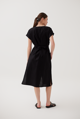 Cuffed Sleeves Button Up Dress in Black