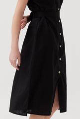 Cuffed Sleeves Button Up Dress in Black
