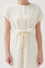 Cuffed Sleeves Button Up Dress in Cream