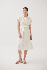 Cuffed Sleeves Button Up Dress in Cream
