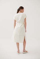 Cuffed Sleeves Button Up Dress in Cream