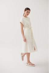 Cuffed Sleeves Button Up Dress in Cream