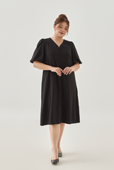 Short Puff Sleeves Midi Dress