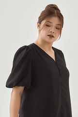 Short Puff Sleeves Midi Dress