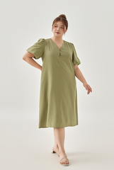 Short Puff Sleeves Midi Dress