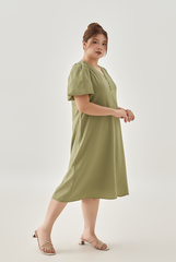 Short Puff Sleeves Midi Dress