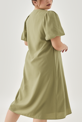 Short Puff Sleeves Midi Dress