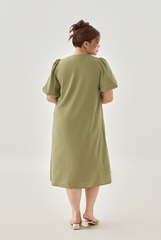 Short Puff Sleeves Midi Dress