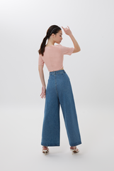 Zaria Wide Leg Denim Pants in Denim Blue