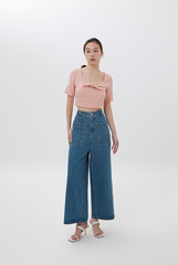 Zaria Wide Leg Denim Pants in Denim Blue