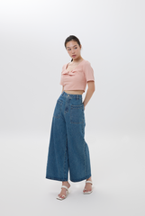 Zaria Wide Leg Denim Pants in Denim Blue