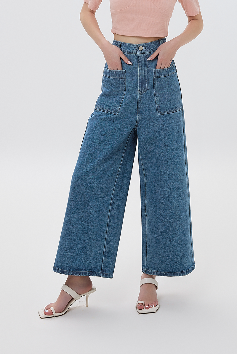 Zaria Wide Leg Denim Pants - XS / Denim Blue