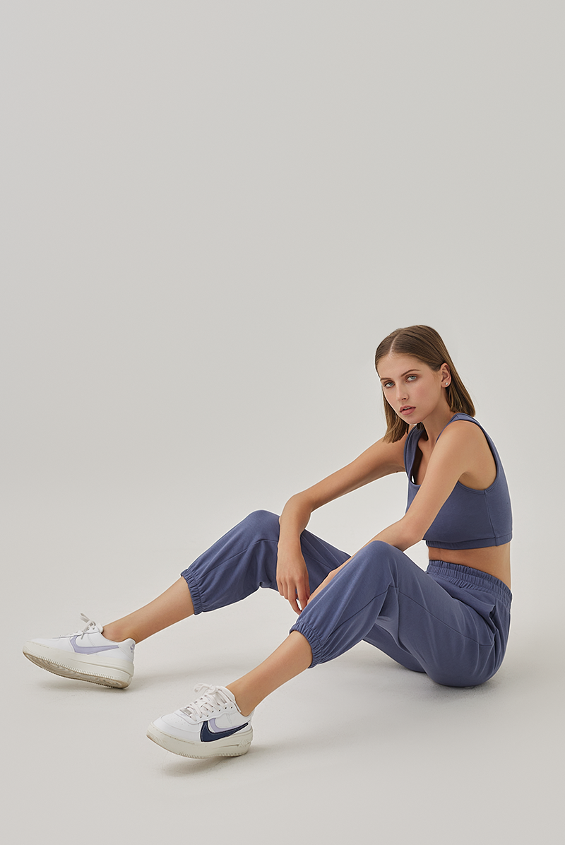 Grazia Elasticated Joggers in Slate Blue