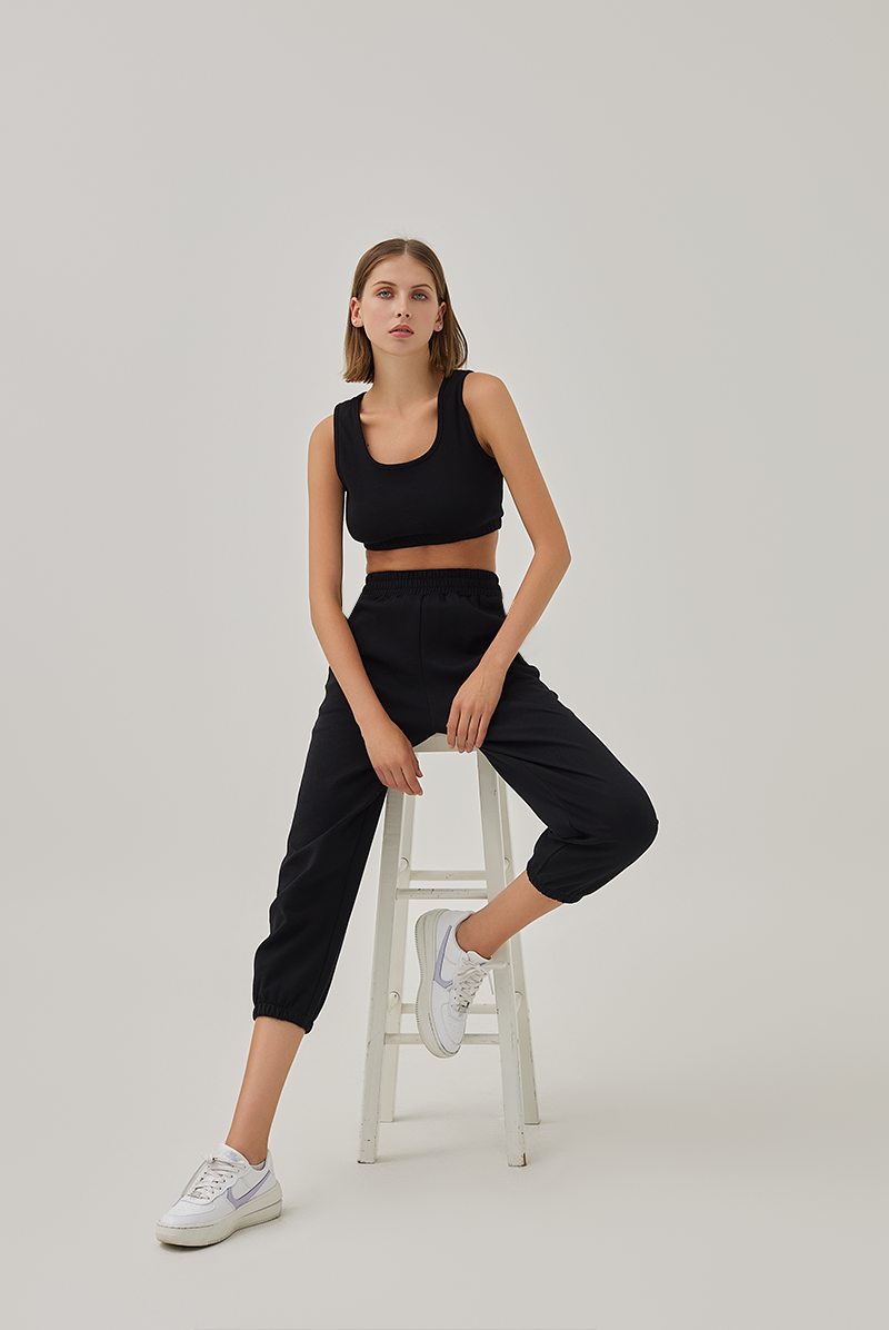 Grazia Elasticated Joggers in Black