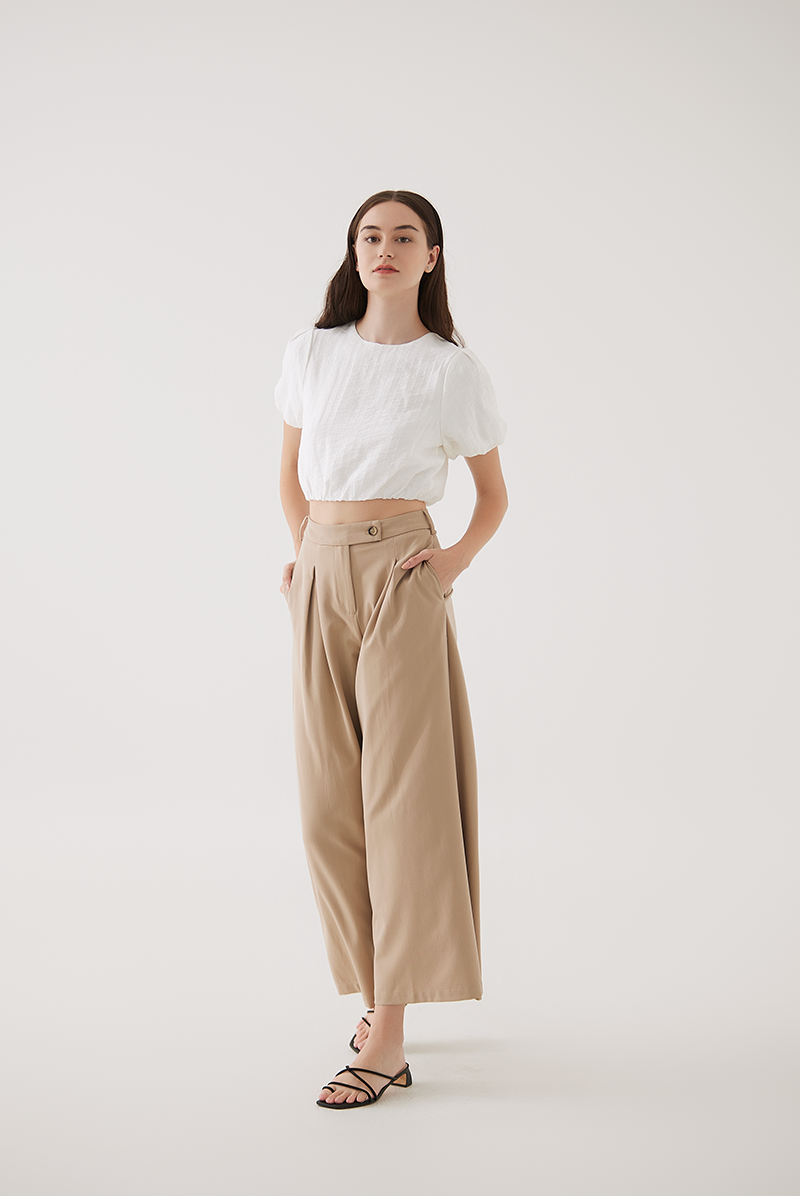 Xael Side Button Wide Leg Pants in Sand