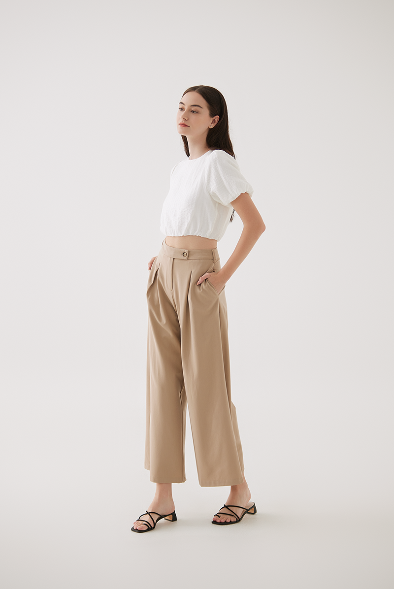 Xael Side Button Wide Leg Pants in Sand