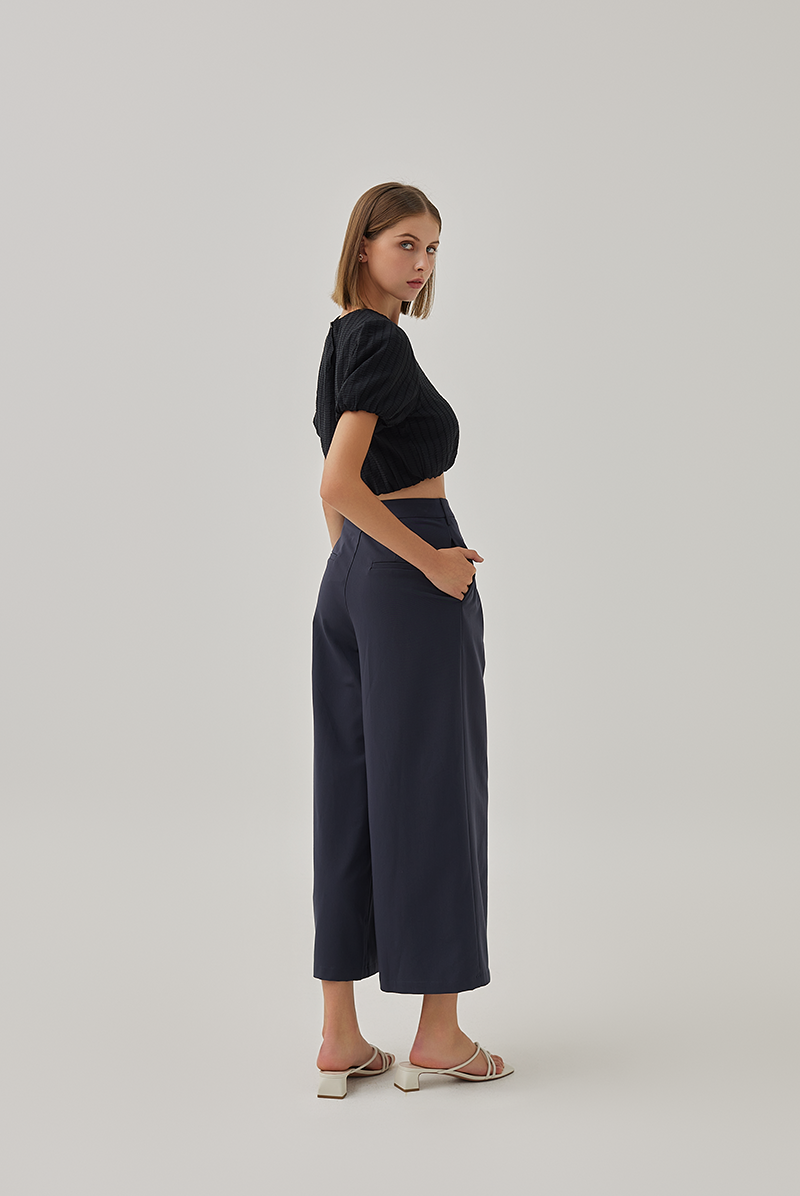 Xael Side Button Wide Leg Pants in Charcoal