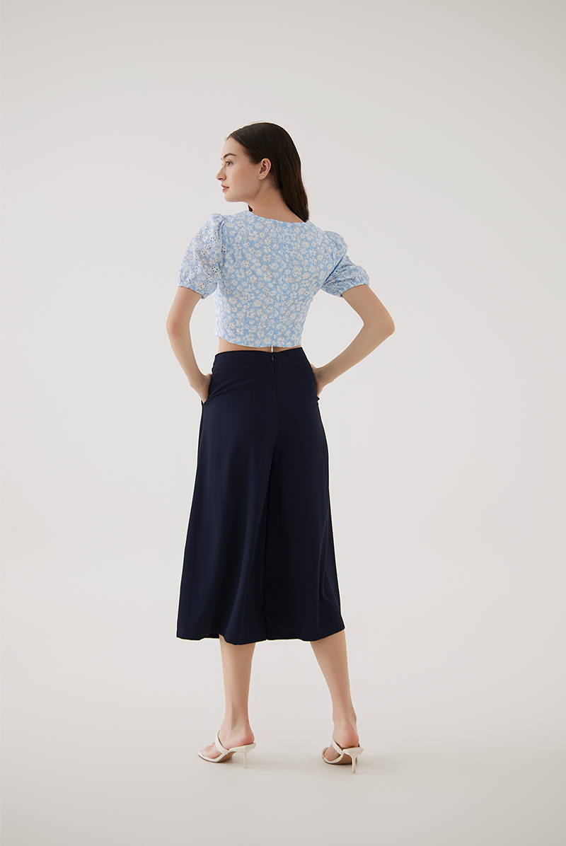 Ines Wide Leg Culottes in Navy Blue