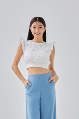 Dewy Wide Leg Culottes in Dusty Blue