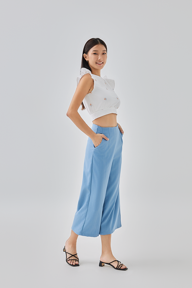 Dewy Wide Leg Culottes in Dusty Blue