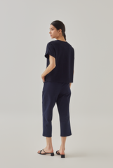 Kara Crop Belted Pants in Navy Blue