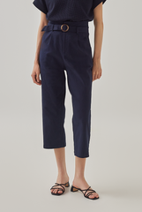 Kara Crop Belted Pants in Navy Blue