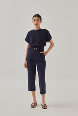 Kara Crop Belted Pants in Navy Blue