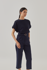 Kara Crop Belted Pants in Navy Blue