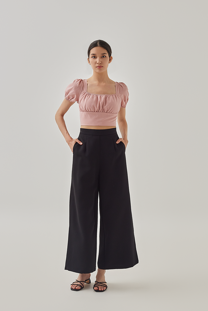 Joyce Slit Wide Leg Pants in Slate Black