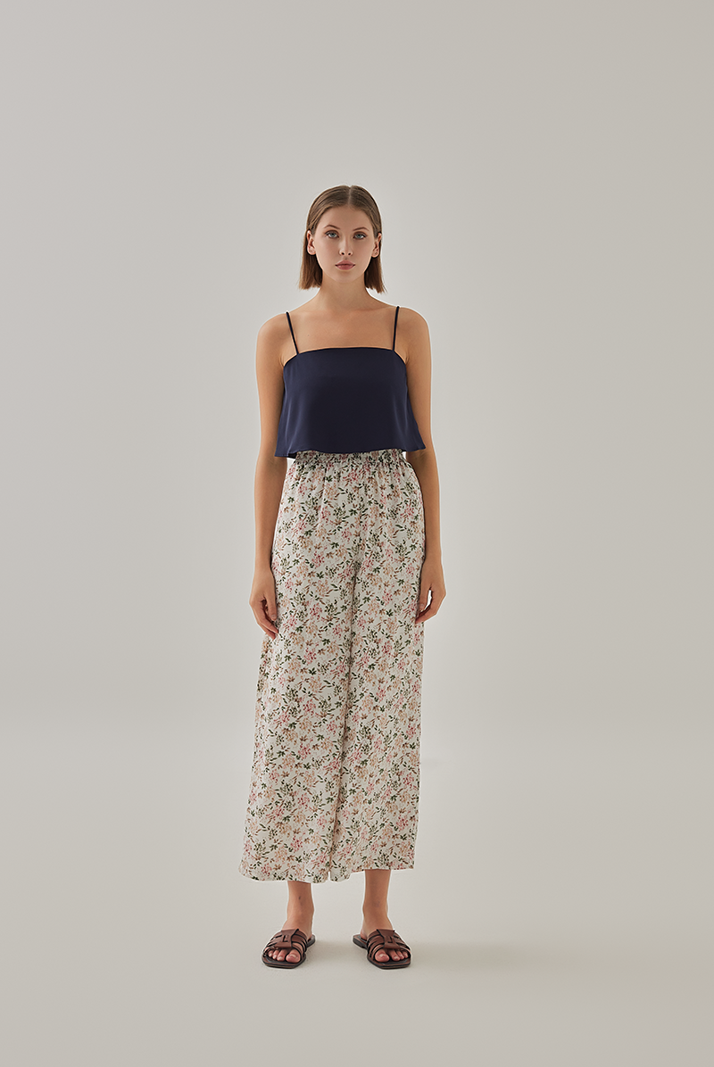 Maya Wide Leg Floral Pants in White