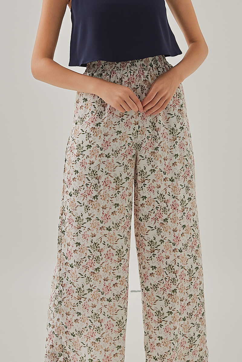Maya Wide Leg Floral Pants in White