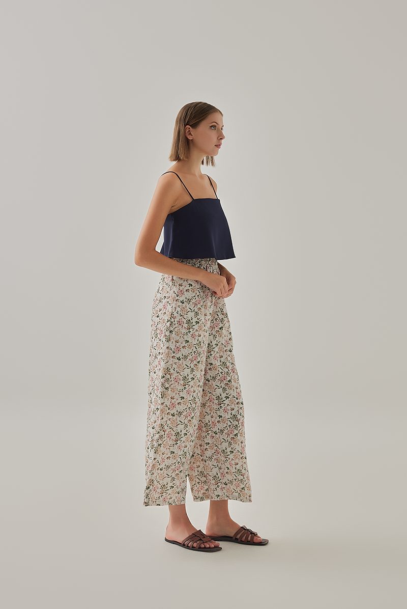 Maya Wide Leg Floral Pants in White