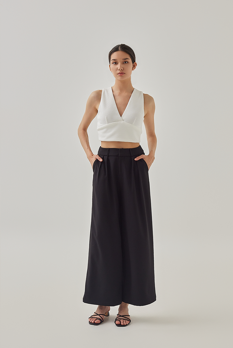 Mara Pleated High Waist Pants in Light Black