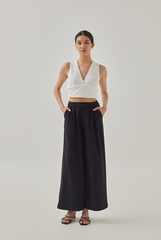 Mara Pleated High Waist Pants in Light Black