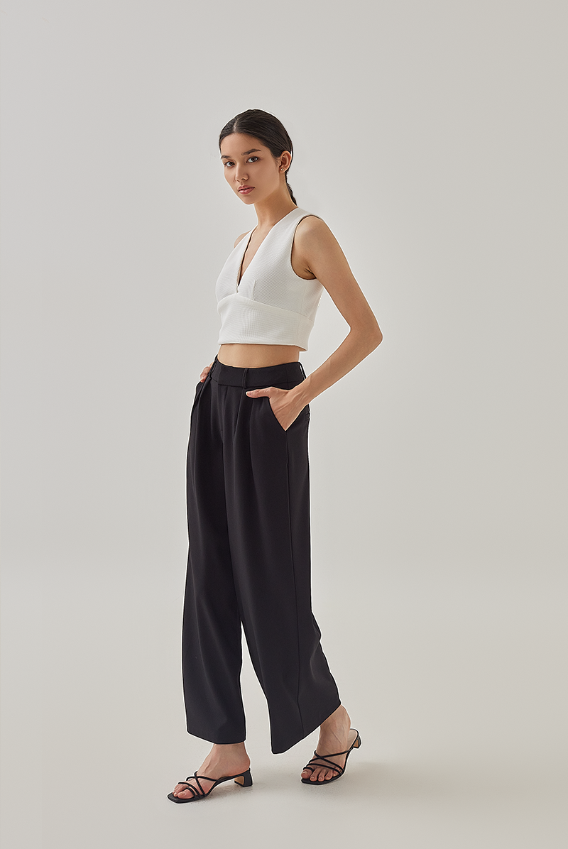 Mara Pleated High Waist Pants in Light Black