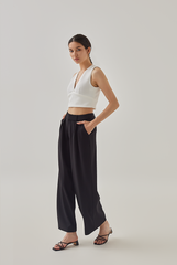 Mara Pleated High Waist Pants in Light Black