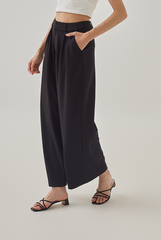 Mara Pleated High Waist Pants in Light Black