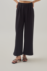 Mara Pleated High Waist Pants in Light Black