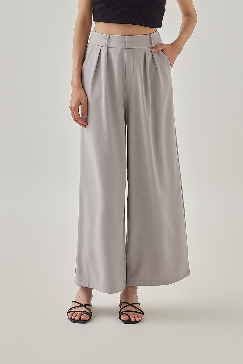 Mara Pleated High Waist Pants in Light Grey