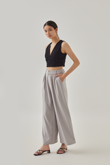 Mara Pleated High Waist Pants in Light Grey