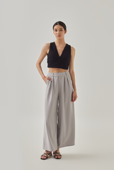 Mara Pleated High Waist Pants in Light Grey