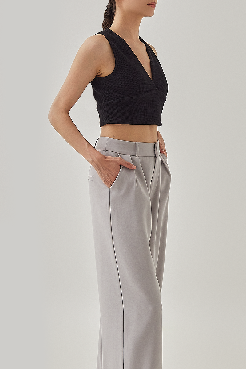 Mara Pleated High Waist Pants in Light Grey